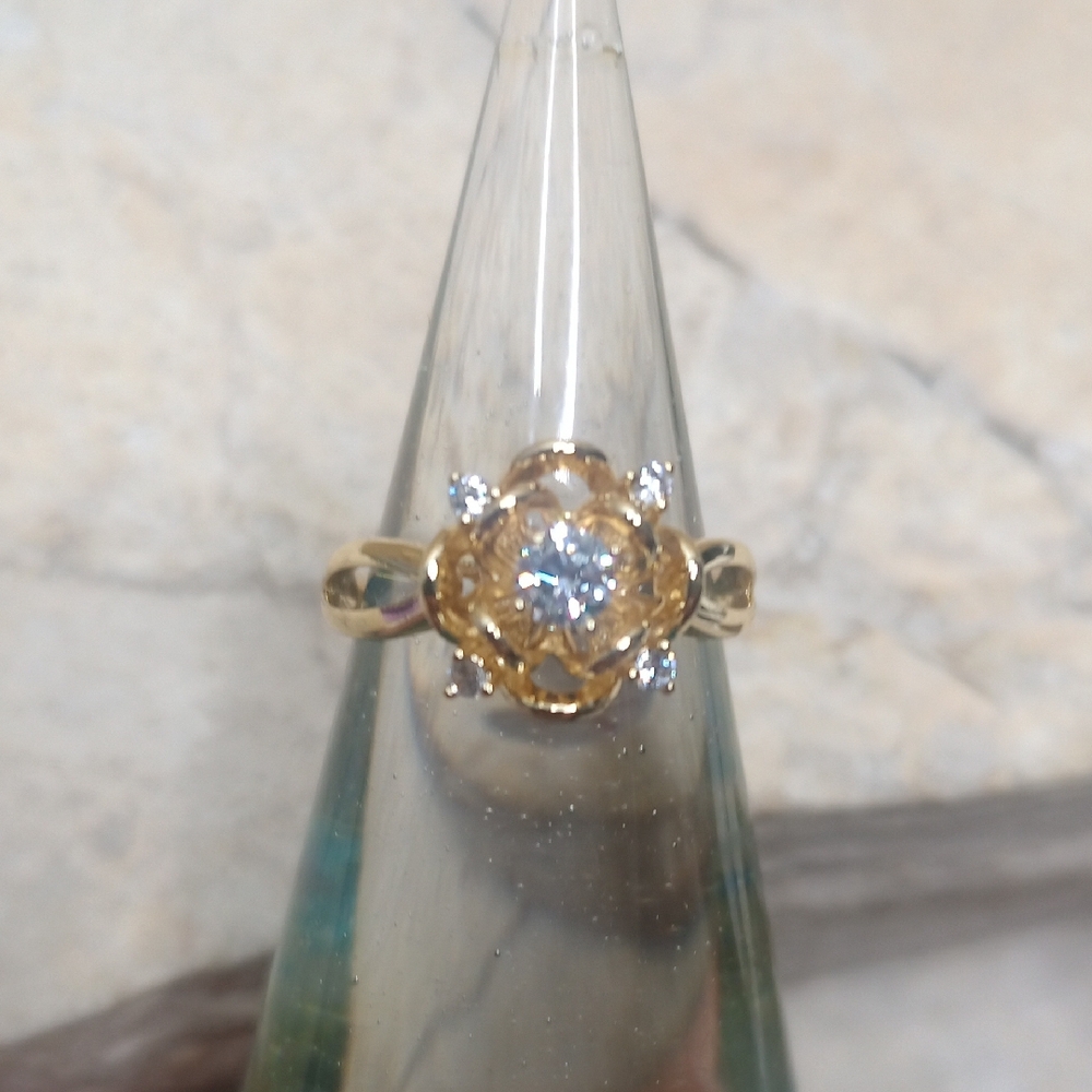 Elegant Gold Plated CZ Floral Ring